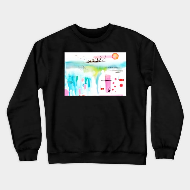 Bubble Gum Tropics Fish World Crewneck Sweatshirt by GinetteArt